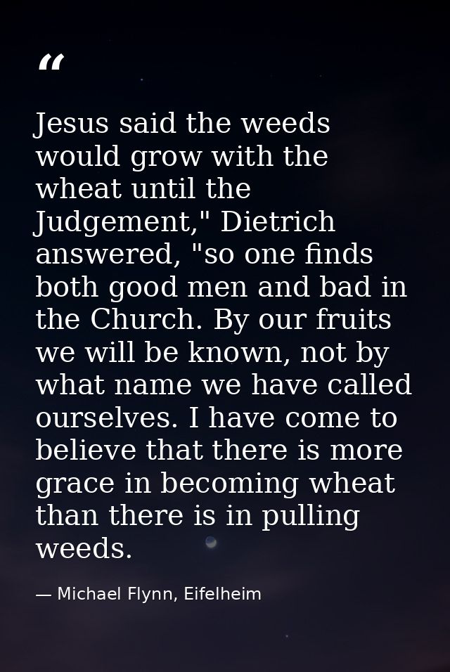 Jesus said the weeds would grow with the wheat until the Judgement," Dietrich answered, "so one finds both good men and  — Michael Flynn, Eifelheim
