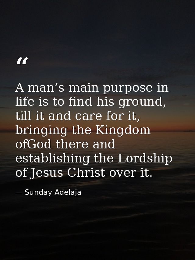 A man’s main purpose in life is to find his ground, till it and care for it, bringing the Kingdom ofGod there and establ — Sunday Adelaja