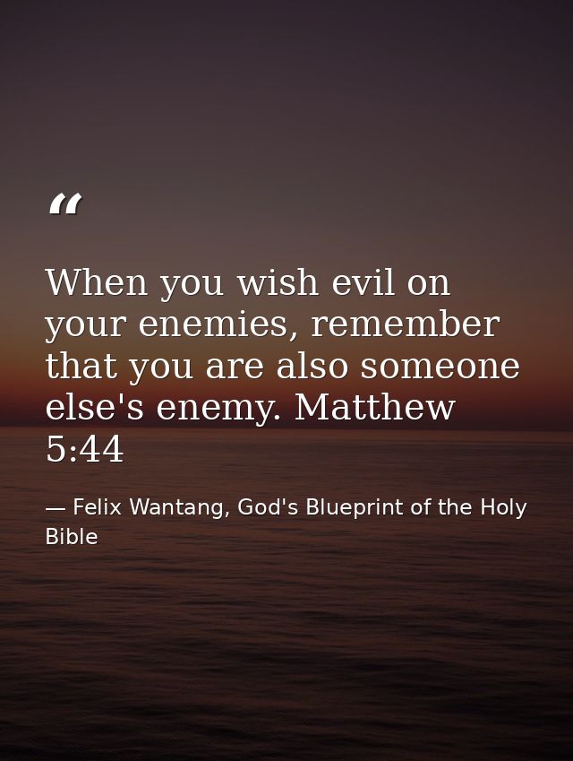 When you wish evil on your enemies, remember that you are also someone else's enemy. Matthew 5:44 — Felix Wantang, God's Blueprint of the Holy Bible