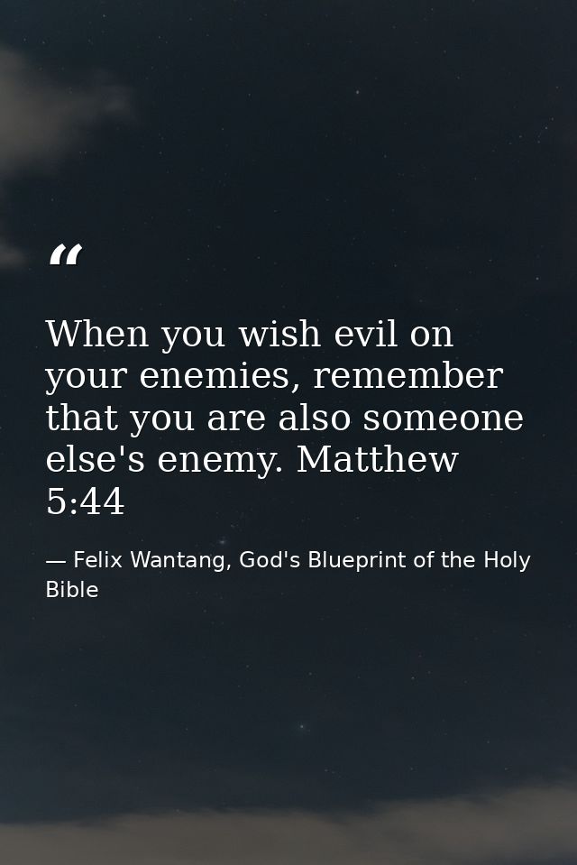 When you wish evil on your enemies, remember that you are also someone else's enemy. Matthew 5:44 — Felix Wantang, God's Blueprint of the Holy Bible