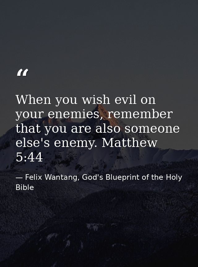 When you wish evil on your enemies, remember that you are also someone else's enemy. Matthew 5:44 — Felix Wantang, God's Blueprint of the Holy Bible