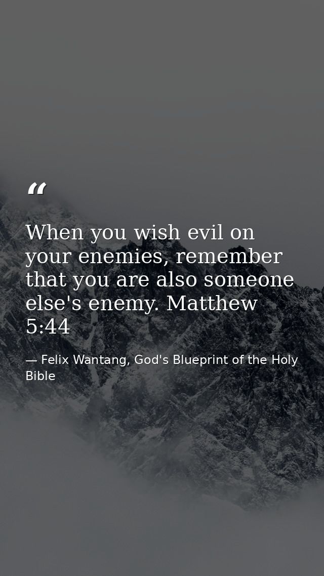 When you wish evil on your enemies, remember that you are also someone else's enemy. Matthew 5:44 — Felix Wantang, God's Blueprint of the Holy Bible