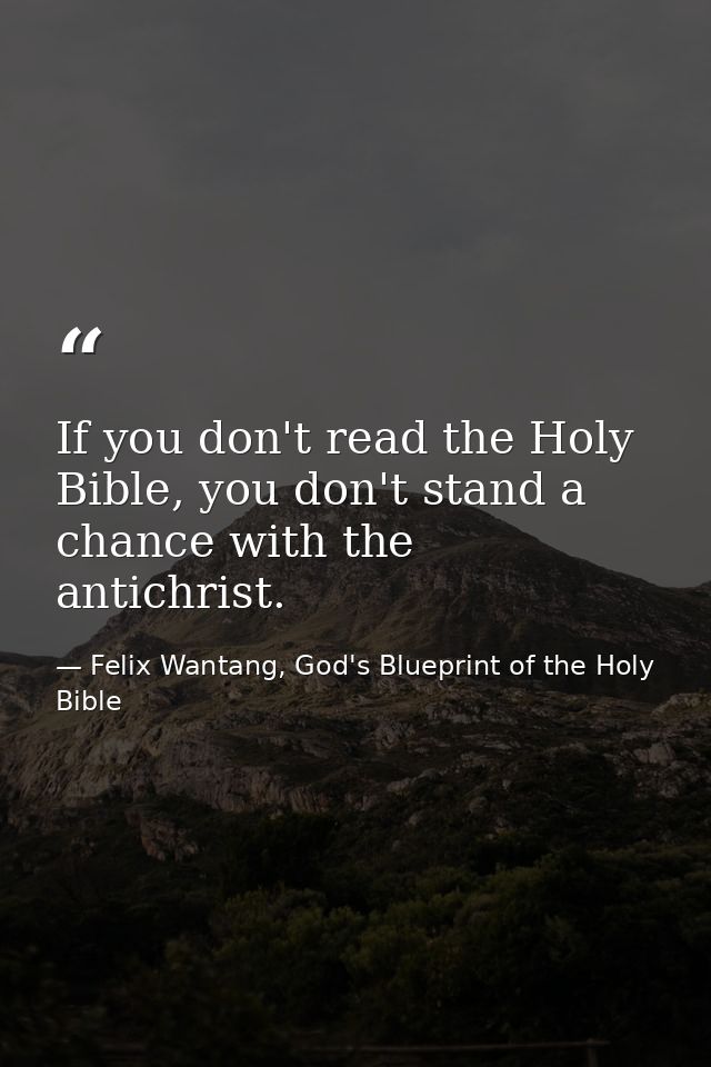 If you don't read the Holy Bible, you don't stand a chance with the antichrist. — Felix Wantang, God's Blueprint of the Holy Bible