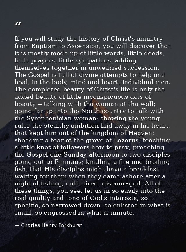If you will study the history of Christ's ministry from Baptism to Ascension, you will discover that it is mostly made u — Charles Henry Parkhurst