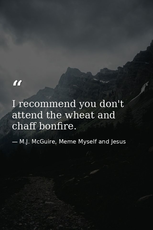 I recommend you don't attend the wheat and chaff bonfire. — M.J. McGuire, Meme Myself and Jesus