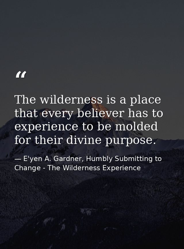 The wilderness is a place that every believer has to experience to be molded for their divine purpose. — E'yen A. Gardner, Humbly Submitting to Change - The Wilderness Experience