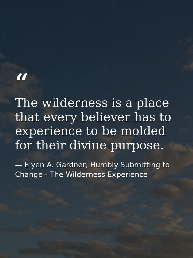 The wilderness is a place that every believer has to experience to be molded for their divine purpose. — E'yen A. Gardner, Humbly Submitting to Change - The Wilderness Experience