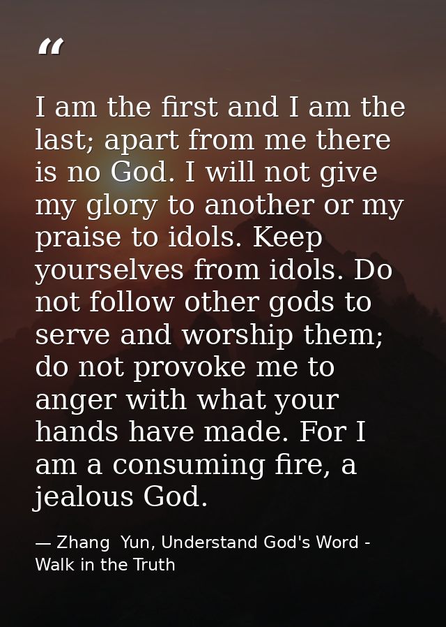I am the first and I am the last; apart from me there is no God. I will not give my glory to another or my praise to ido — Zhang  Yun, Understand God's Word - Walk in the Truth