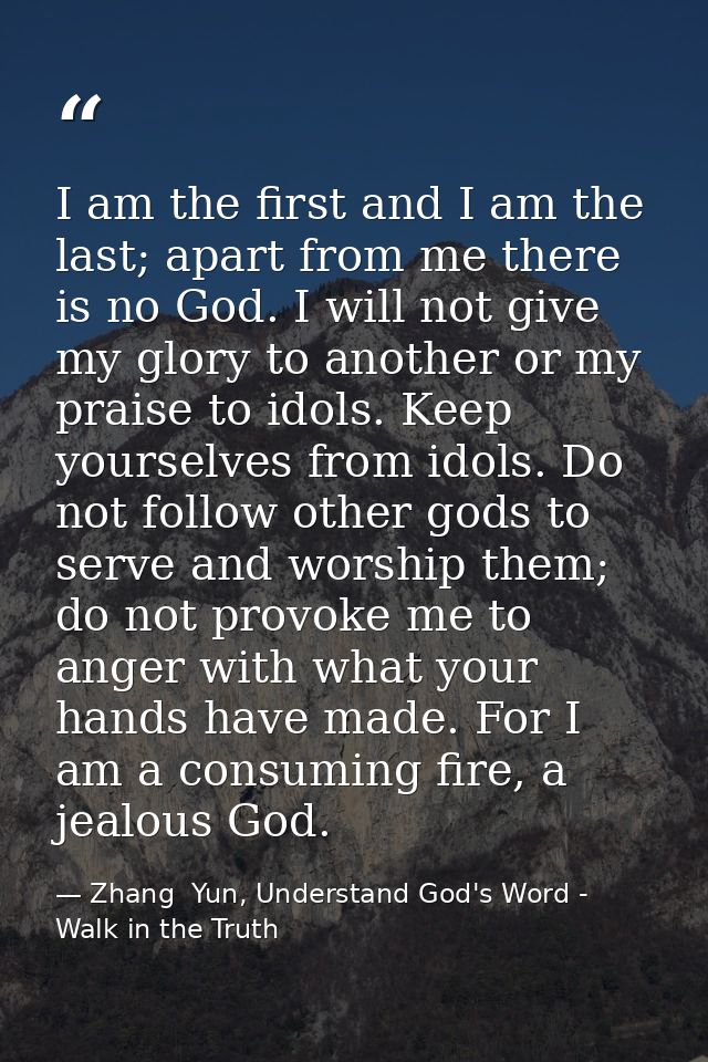 I am the first and I am the last; apart from me there is no God. I will not give my glory to another or my praise to ido — Zhang  Yun, Understand God's Word - Walk in the Truth