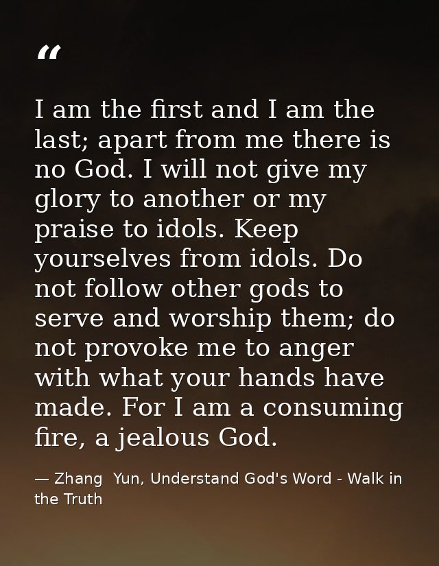 I am the first and I am the last; apart from me there is no God. I will not give my glory to another or my praise to ido — Zhang  Yun, Understand God's Word - Walk in the Truth