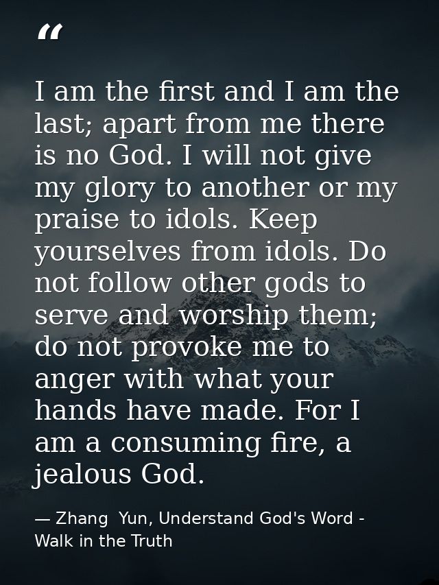 I am the first and I am the last; apart from me there is no God. I will not give my glory to another or my praise to ido — Zhang  Yun, Understand God's Word - Walk in the Truth