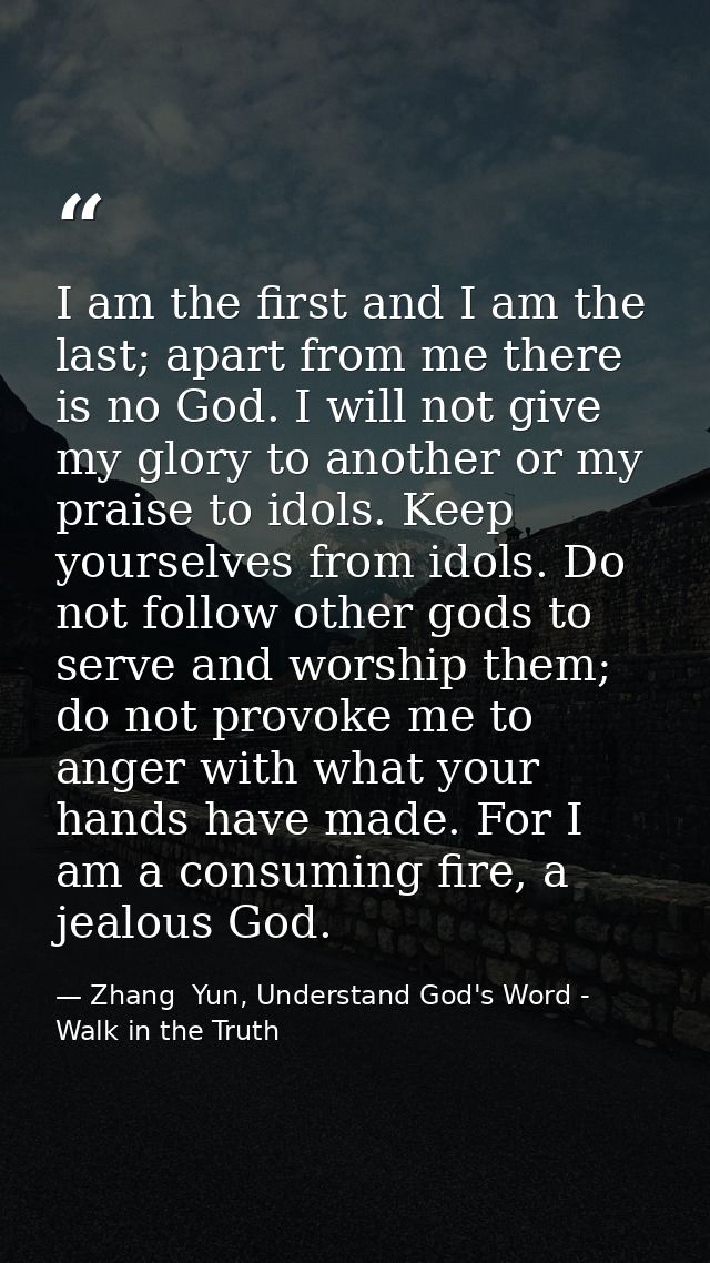 I am the first and I am the last; apart from me there is no God. I will not give my glory to another or my praise to ido — Zhang  Yun, Understand God's Word - Walk in the Truth