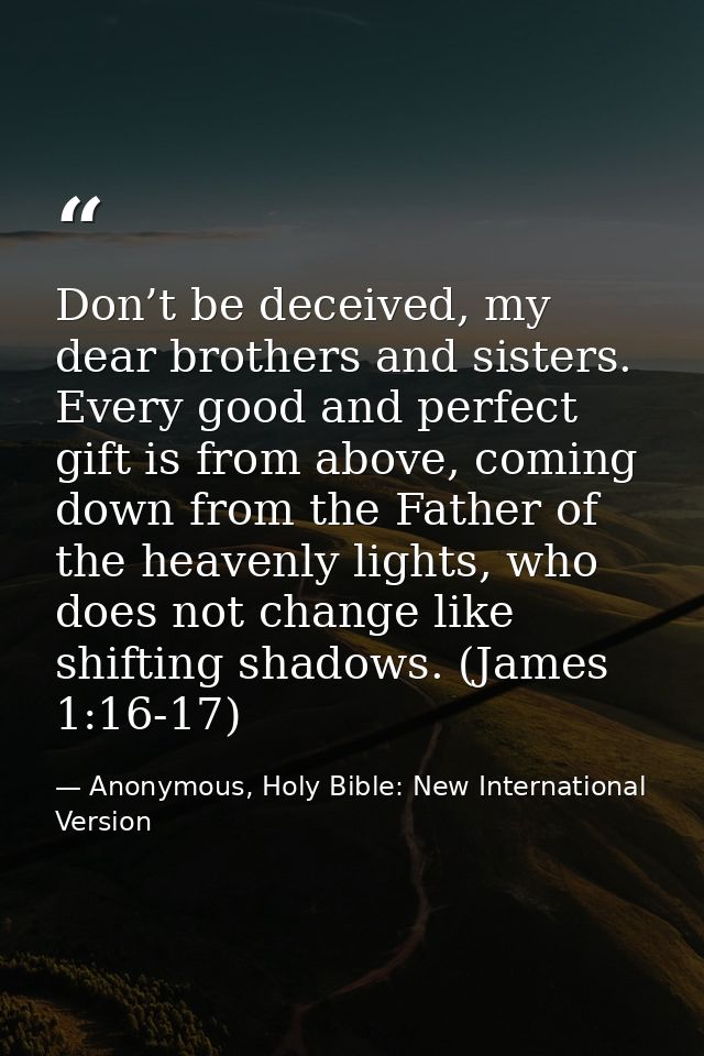 Don’t be deceived, my dear brothers and sisters. Every good and perfect gift is from above, coming down from the Father  — Anonymous, Holy Bible: New International Version