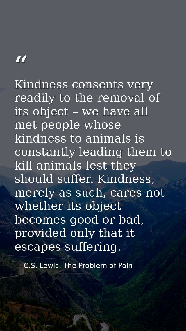 Kindness consents very readily to the removal of its object – we have all met people whose kindness to animals is consta — C.S. Lewis, The Problem of Pain