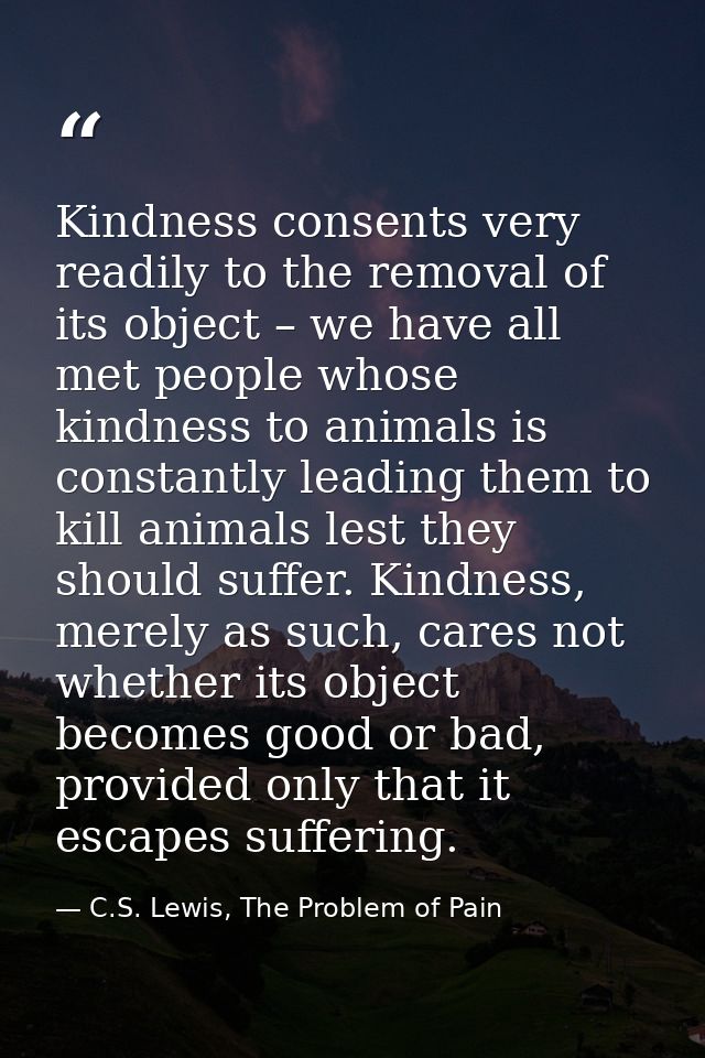 Kindness consents very readily to the removal of its object – we have all met people whose kindness to animals is consta — C.S. Lewis, The Problem of Pain