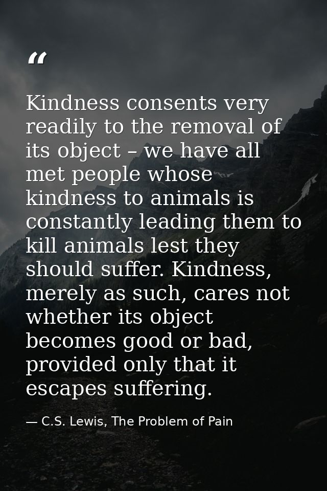 Kindness consents very readily to the removal of its object – we have all met people whose kindness to animals is consta — C.S. Lewis, The Problem of Pain