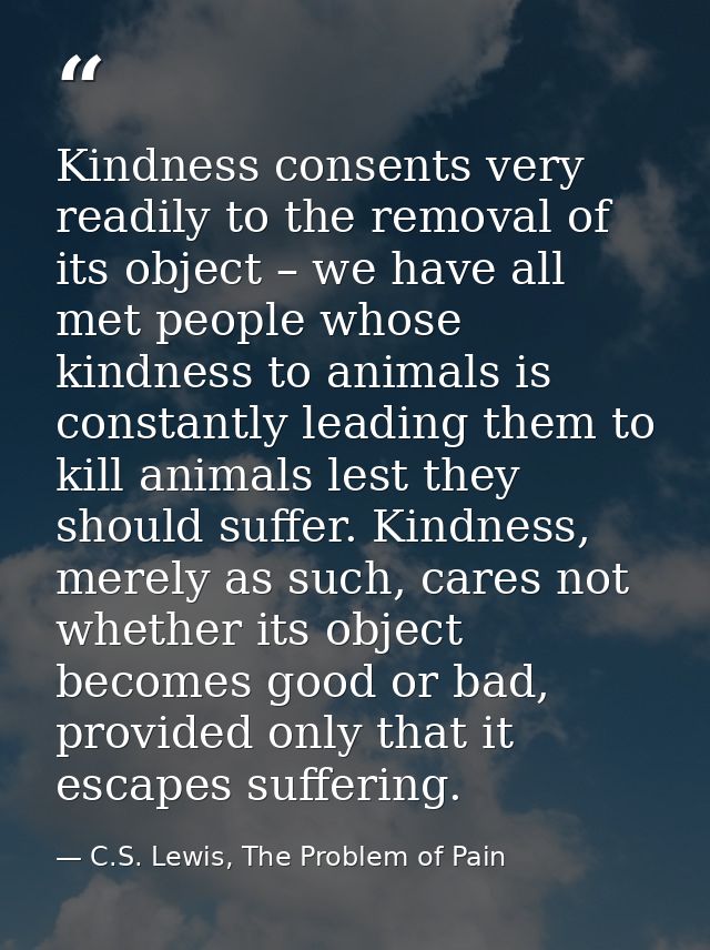 Kindness consents very readily to the removal of its object – we have all met people whose kindness to animals is consta — C.S. Lewis, The Problem of Pain