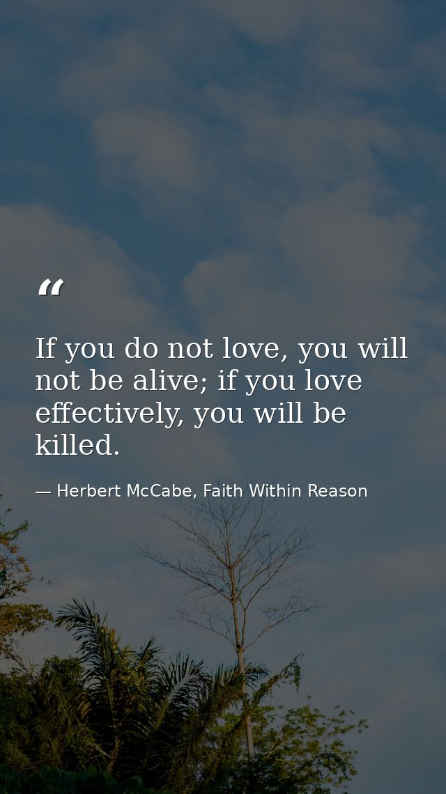 If you do not love, you will not be alive; if you love effectively, you will be killed. — Herbert McCabe, Faith Within Reason