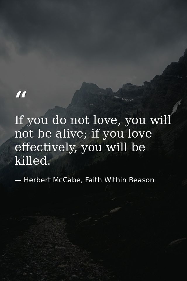If you do not love, you will not be alive; if you love effectively, you will be killed. — Herbert McCabe, Faith Within Reason