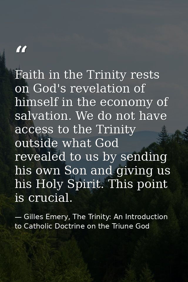 Faith in the Trinity rests on God's revelation of himself in the economy of salvation. We do not have access to the Trin — Gilles Emery, The Trinity: An Introduction to Catholic Doctrine on the Triune God