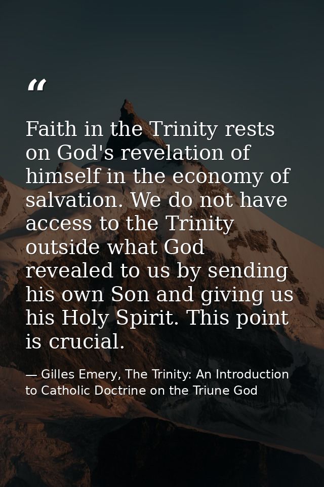 Faith in the Trinity rests on God's revelation of himself in the economy of salvation. We do not have access to the Trin — Gilles Emery, The Trinity: An Introduction to Catholic Doctrine on the Triune God