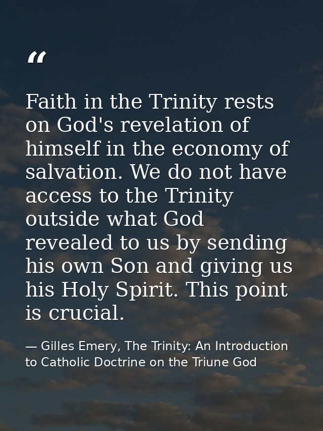 Faith in the Trinity rests on God's revelation of himself in the economy of salvation. We do not have access to the Trin — Gilles Emery, The Trinity: An Introduction to Catholic Doctrine on the Triune God