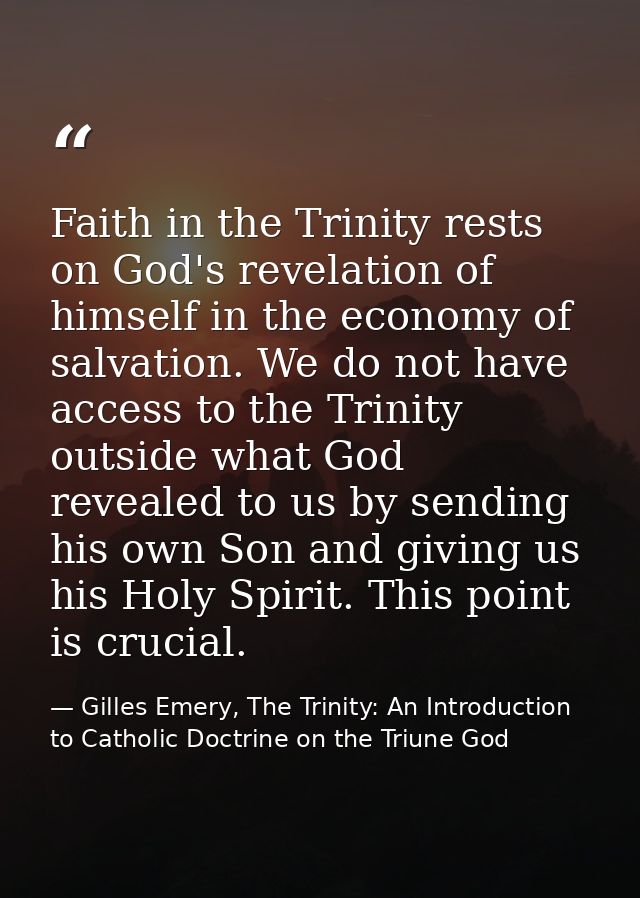 Faith in the Trinity rests on God's revelation of himself in the economy of salvation. We do not have access to the Trin — Gilles Emery, The Trinity: An Introduction to Catholic Doctrine on the Triune God