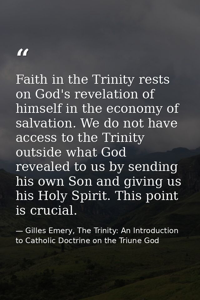 Faith in the Trinity rests on God's revelation of himself in the economy of salvation. We do not have access to the Trin — Gilles Emery, The Trinity: An Introduction to Catholic Doctrine on the Triune God