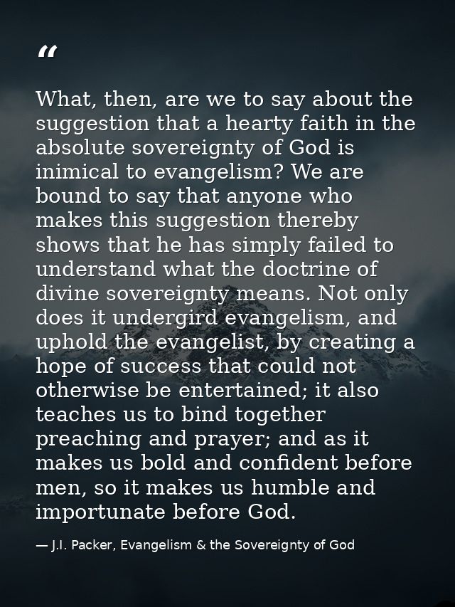 What, then, are we to say about the suggestion that a hearty faith in the absolute sovereignty of God is inimical to eva — J.I. Packer, Evangelism & the Sovereignty of God