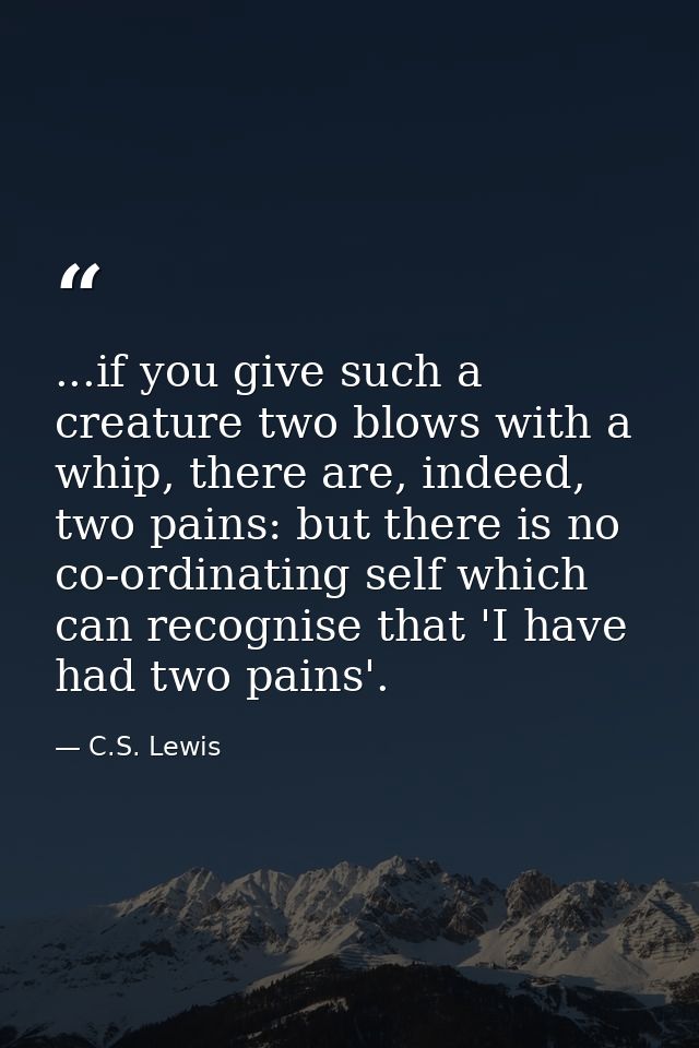 ...if you give such a creature two blows with a whip, there are, indeed, two pains: but there is no co-ordinating self w — C.S. Lewis