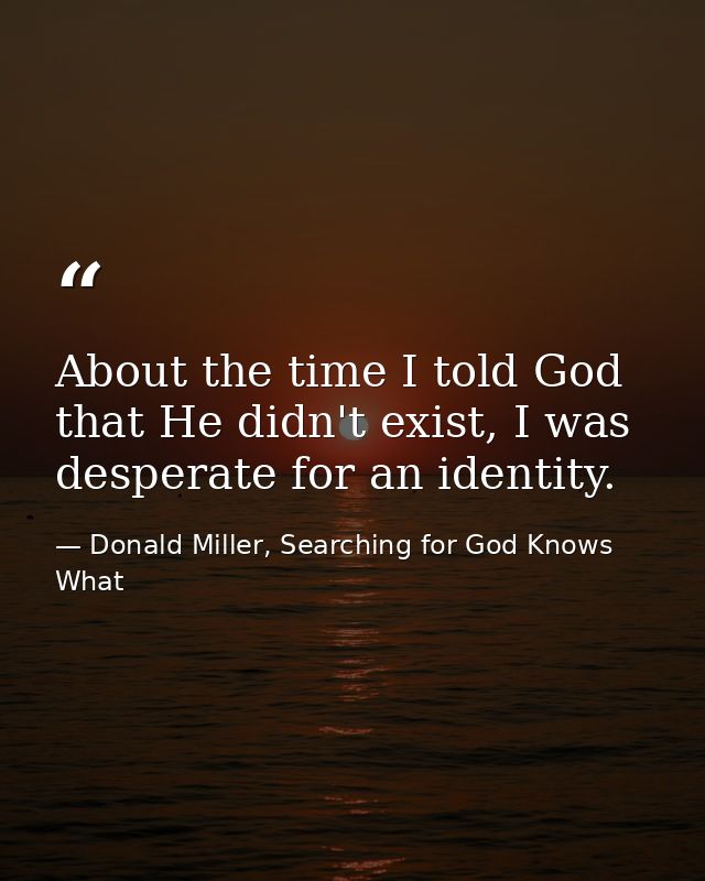 About the time I told God that He didn't exist, I was desperate for an identity. — Donald Miller, Searching for God Knows What