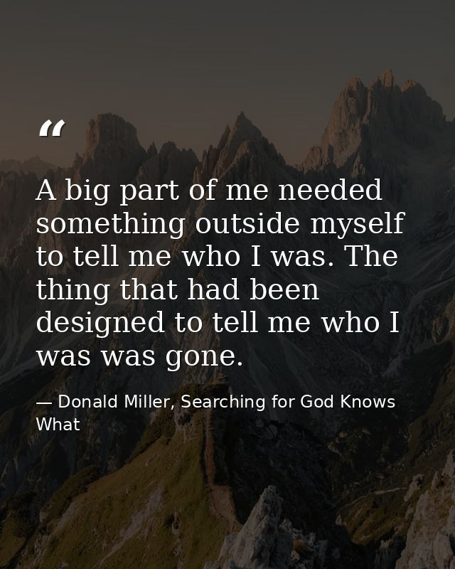 A big part of me needed something outside myself to tell me who I was. The thing that had been designed to tell me who I — Donald Miller, Searching for God Knows What