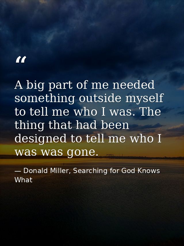 A big part of me needed something outside myself to tell me who I was. The thing that had been designed to tell me who I — Donald Miller, Searching for God Knows What