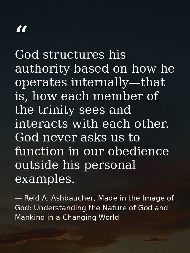 God structures his authority based on how he operates internally—that is, how each member of the trinity sees and intera — Reid A. Ashbaucher, Made in the Image of God: Understanding the Nature of God and Mankind in a Changing World