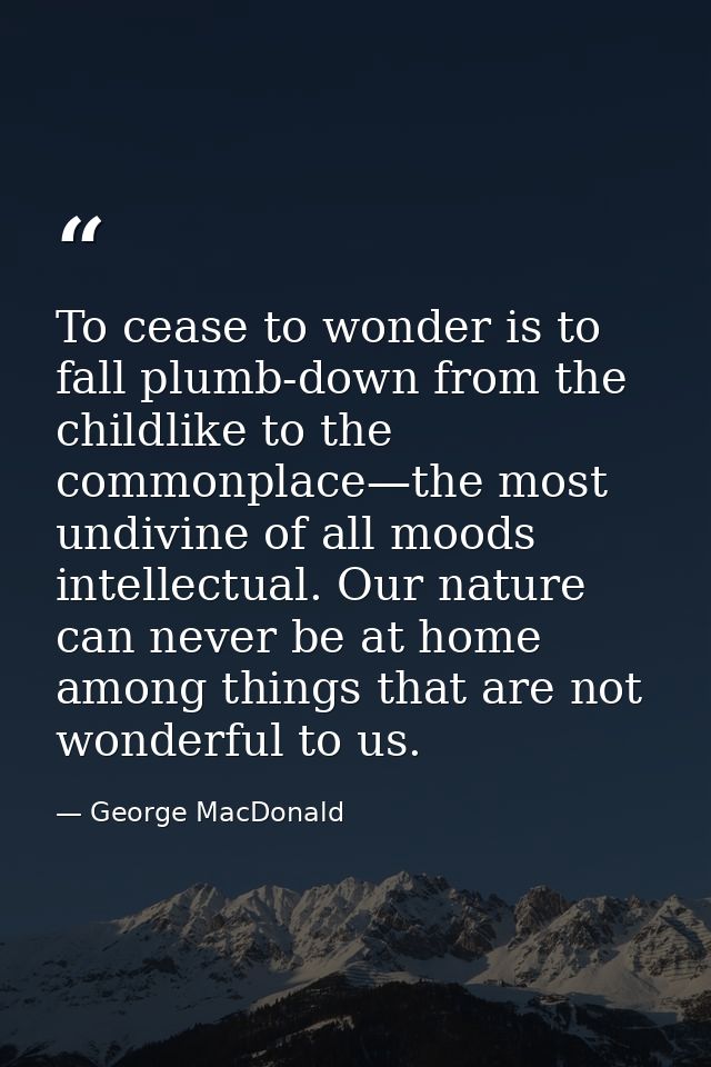 To cease to wonder is to fall plumb-down from the childlike to the commonplace—the most undivine of all moods intellectu — George MacDonald