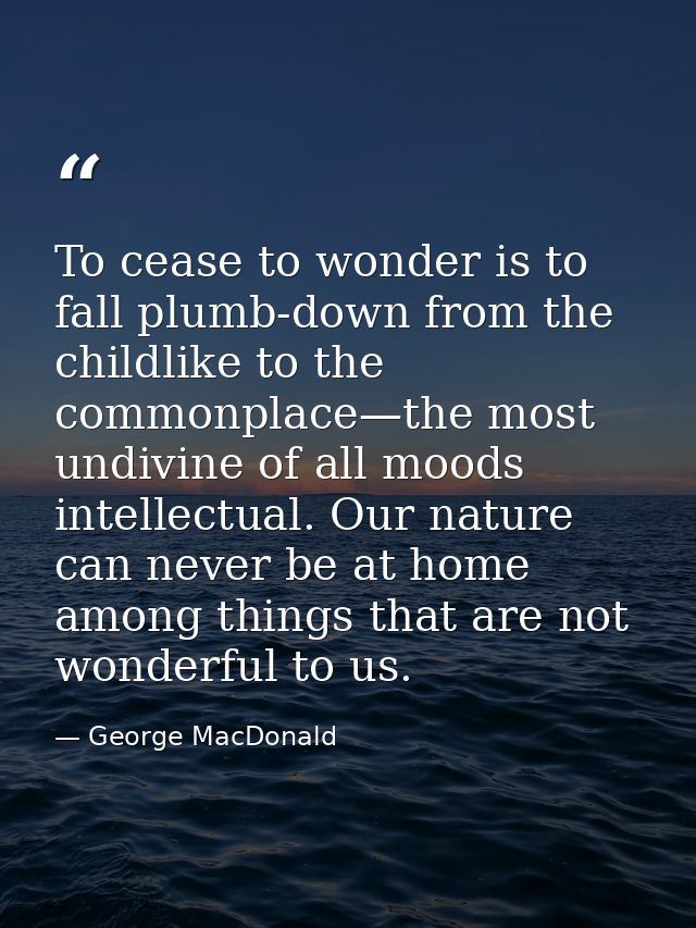 To cease to wonder is to fall plumb-down from the childlike to the commonplace—the most undivine of all moods intellectu — George MacDonald