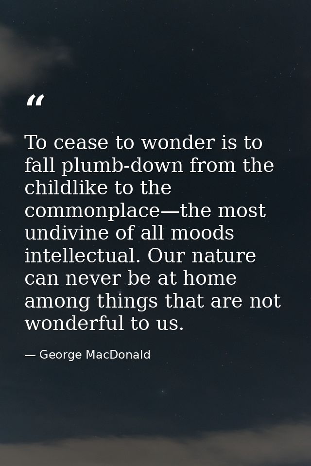 To cease to wonder is to fall plumb-down from the childlike to the commonplace—the most undivine of all moods intellectu — George MacDonald