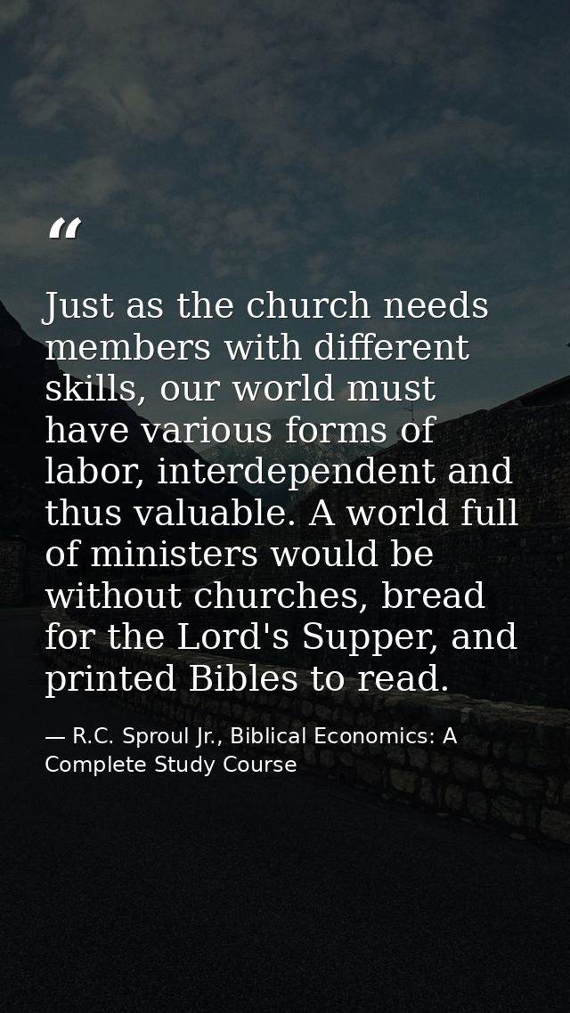 Just as the church needs members with different skills, our world must have various forms of labor, interdependent and t — R.C. Sproul Jr., Biblical Economics: A Complete Study Course