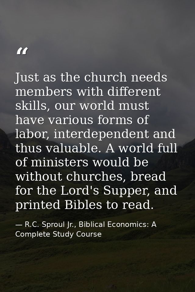 Just as the church needs members with different skills, our world must have various forms of labor, interdependent and t — R.C. Sproul Jr., Biblical Economics: A Complete Study Course