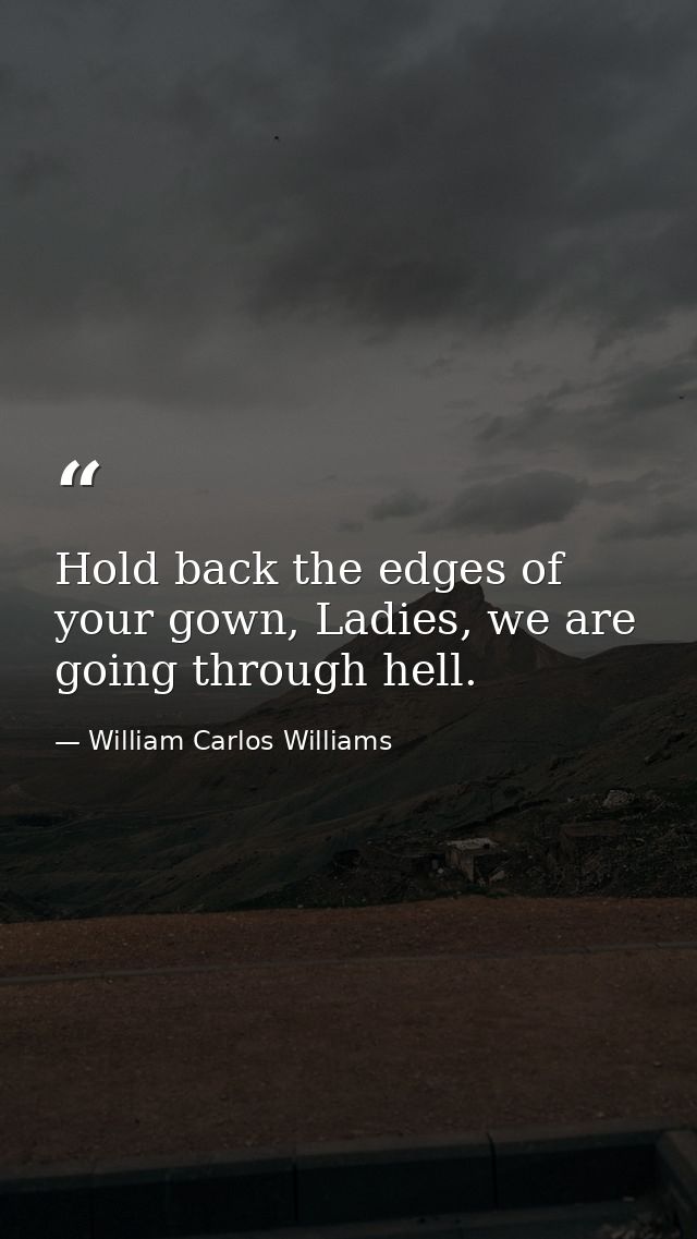 Hold back the edges of your gown, Ladies, we are going through hell. — William Carlos Williams