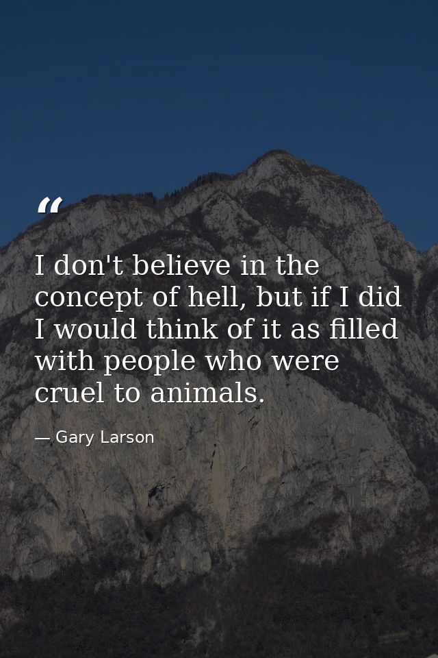 I don't believe in the concept of hell, but if I did I would think of it as filled with people who were cruel to animals — Gary Larson