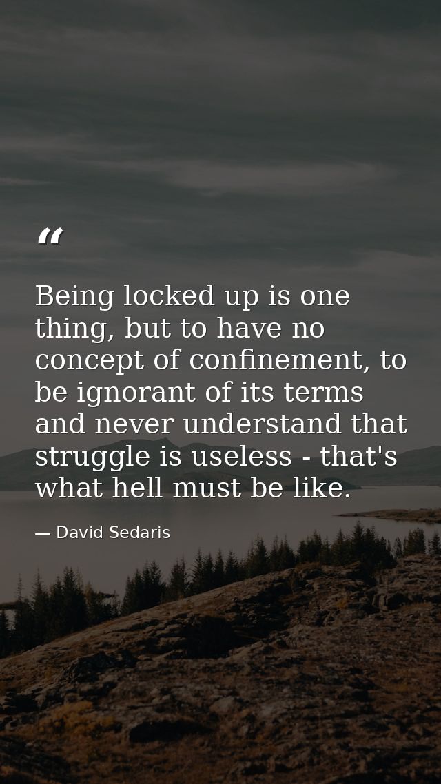 Being locked up is one thing, but to have no concept of confinement, to be ignorant of its terms and never understand th — David Sedaris