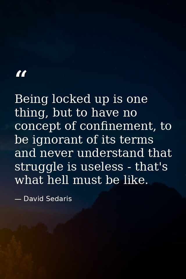 Being locked up is one thing, but to have no concept of confinement, to be ignorant of its terms and never understand th — David Sedaris