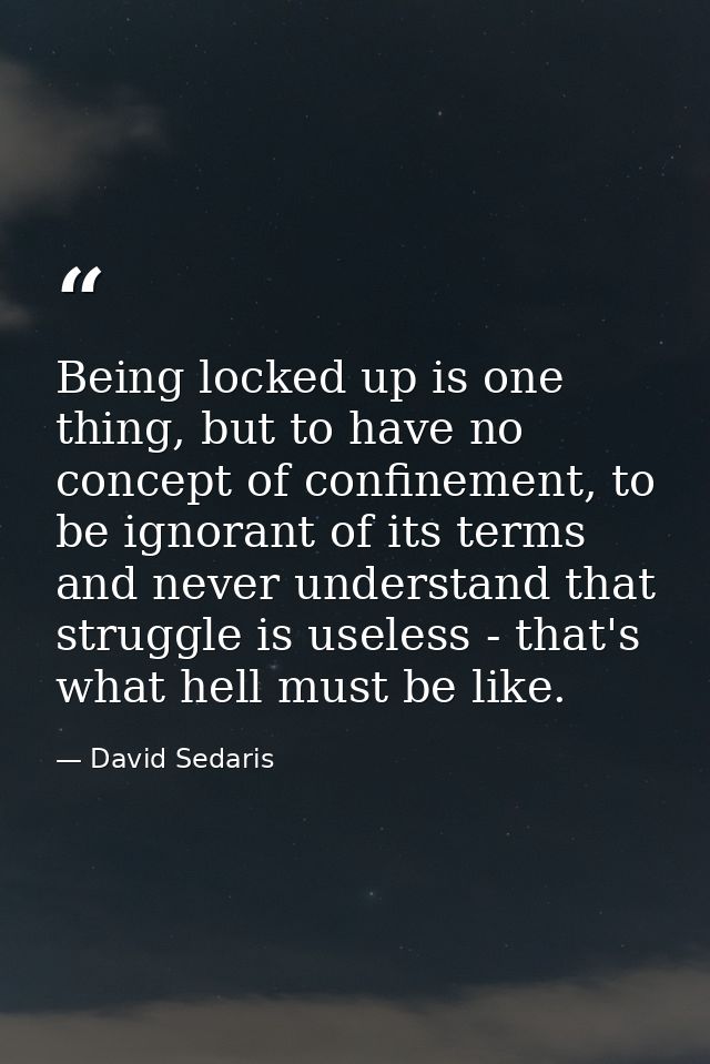 Being locked up is one thing, but to have no concept of confinement, to be ignorant of its terms and never understand th — David Sedaris