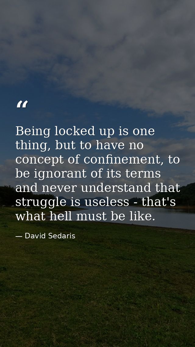 Being locked up is one thing, but to have no concept of confinement, to be ignorant of its terms and never understand th — David Sedaris