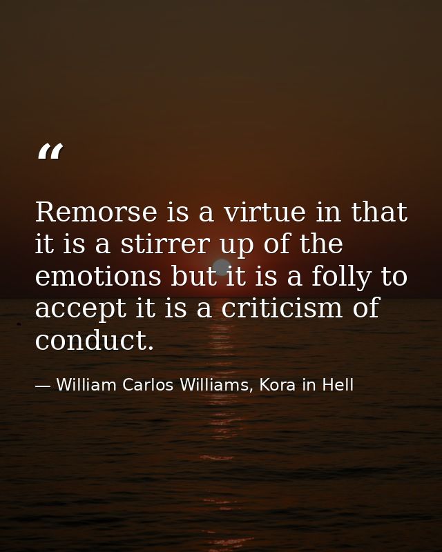 Remorse is a virtue in that it is a stirrer up of the emotions but it is a folly to accept it is a criticism of conduct. — William Carlos Williams, Kora in Hell