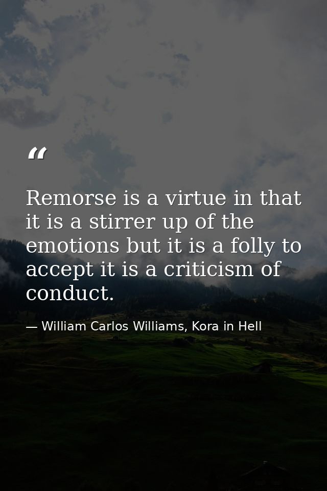Remorse is a virtue in that it is a stirrer up of the emotions but it is a folly to accept it is a criticism of conduct. — William Carlos Williams, Kora in Hell