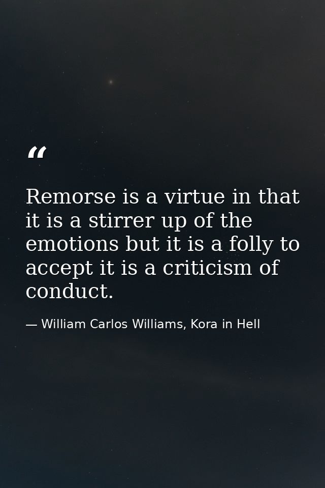 Remorse is a virtue in that it is a stirrer up of the emotions but it is a folly to accept it is a criticism of conduct. — William Carlos Williams, Kora in Hell