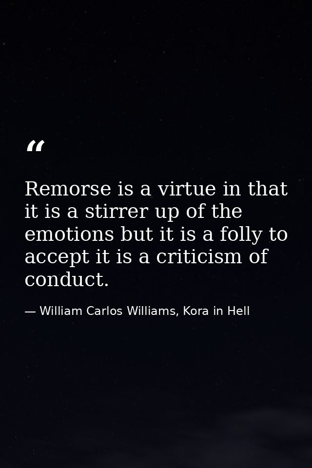 Remorse is a virtue in that it is a stirrer up of the emotions but it is a folly to accept it is a criticism of conduct. — William Carlos Williams, Kora in Hell
