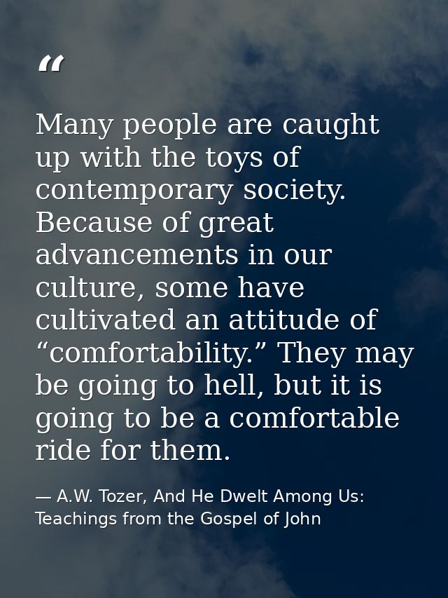 Many people are caught up with the toys of contemporary society. Because of great advancements in our culture, some have — A.W. Tozer, And He Dwelt Among Us: Teachings from the Gospel of John
